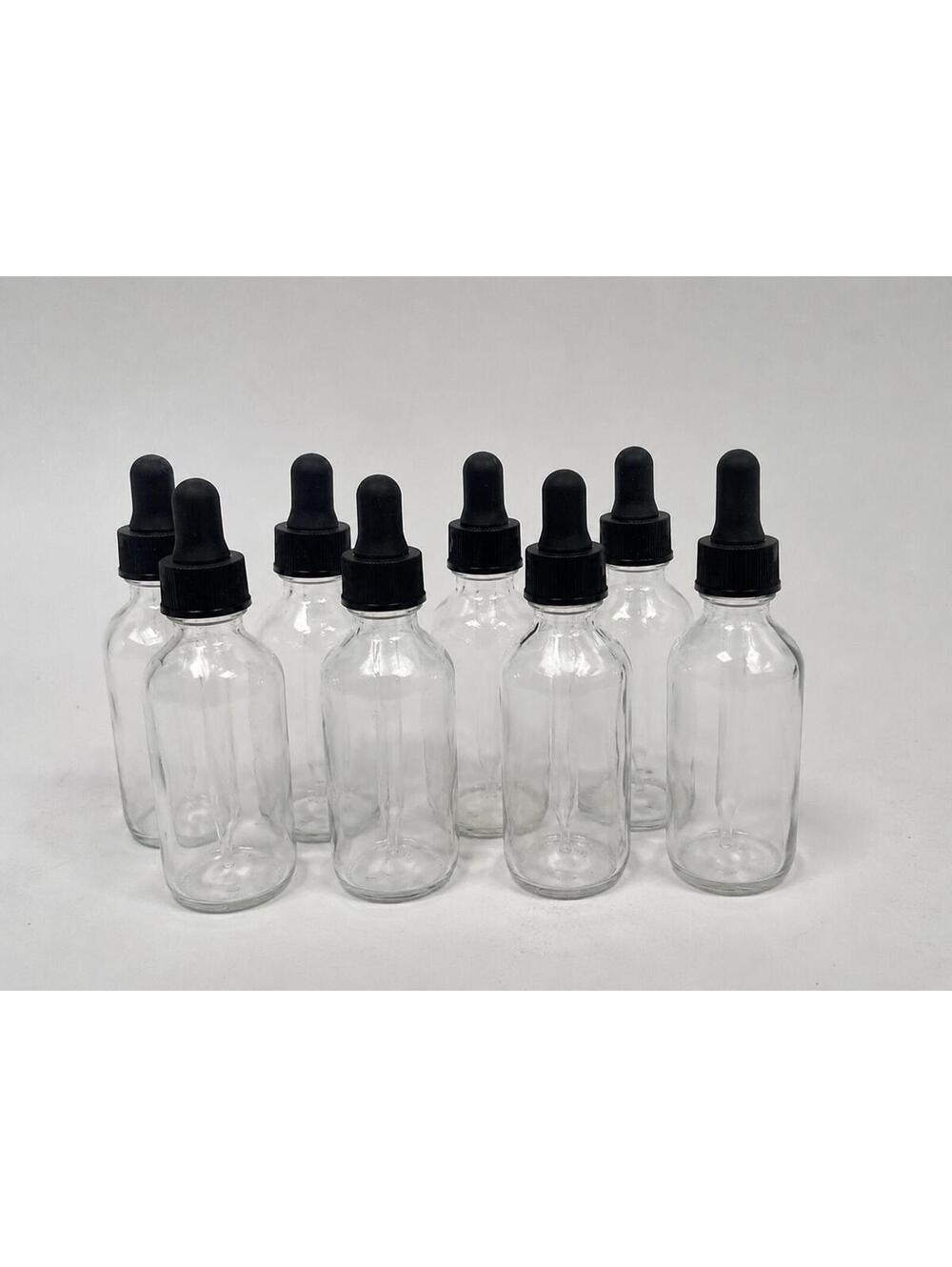 Set of 8 Clear Glass Dropper Bottles 30ml w/ Black Pipettes Essential Oils